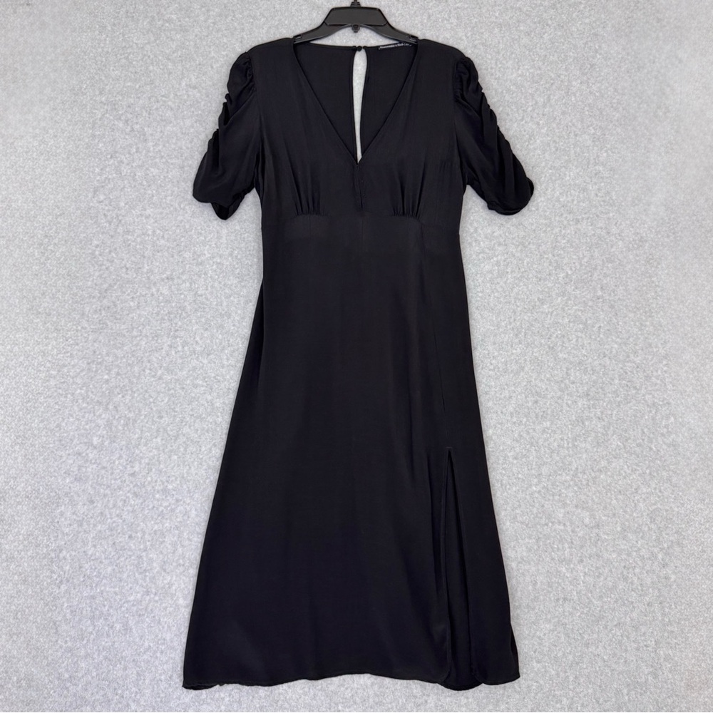 Abercrombie Fitch Black Midi Dress Womens Large Short Sleeve Back Cut Out V Neck
